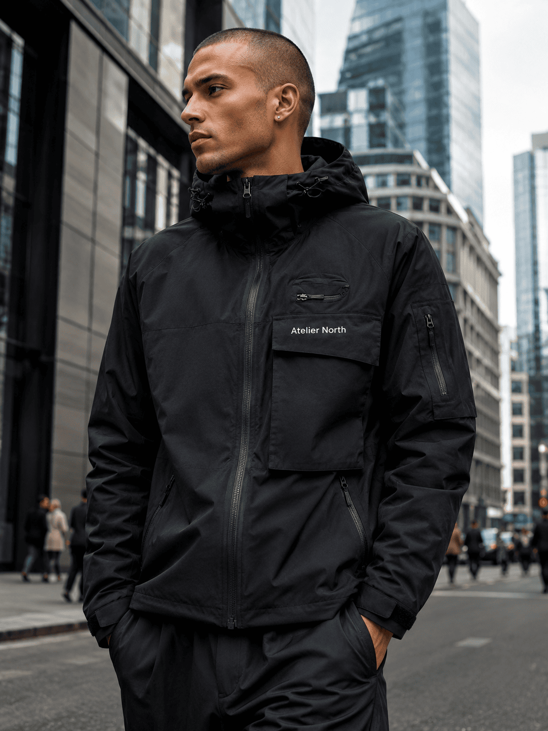 Look 01 — layered shell and cargo pant