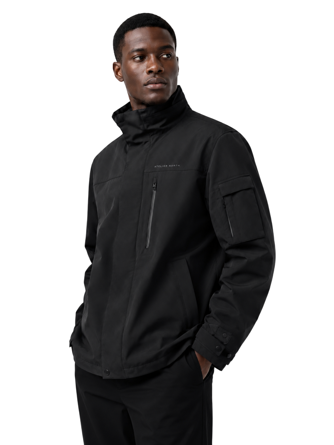 Model wearing the Atelier North modular shell jacket